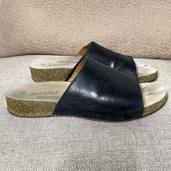 Josef Seibel Sandals US 11 EU 42 Tonga 51 Slides Slip-On Shoes Black Leather - Picture 10 of 10